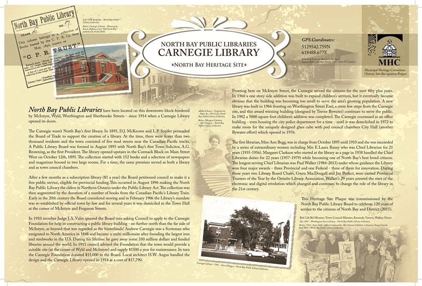 Photo of North Bay Carnegie Library Heritage Site Plaque