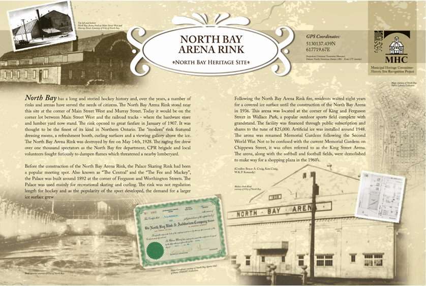 Photo of North Bay Arena Rink Heritage Site Plaque
