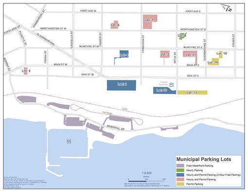 Map of parking lots downtown North Bay