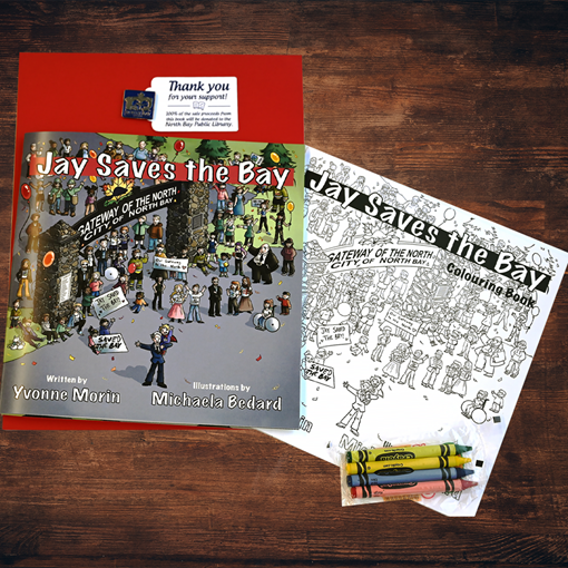 Jay Saves the Day children's book and colouring book with crayons